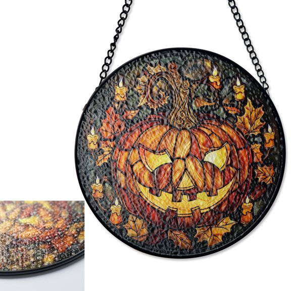 Pumpkin Stained Glass Suncatcher, Four Season Autumn Window Decor