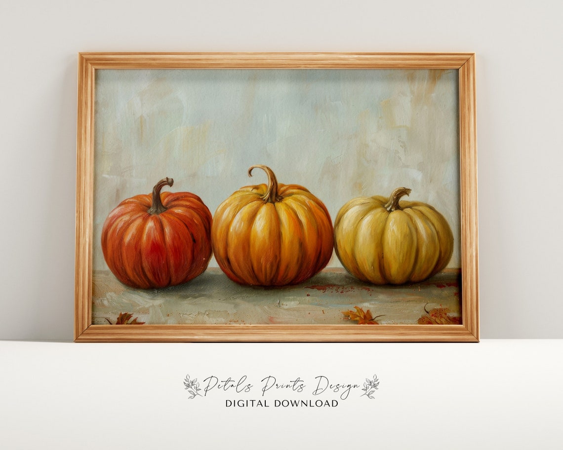 Pumpkin Still Life, Rustic Vintage Fall Art UNFRAMED Poster, Wall Art ...