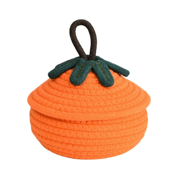 Pumpkin Storage Basket with Lid - Cute Woven Rope Halloween Basket for Organizing Candy, Toys & Treats, Decorative Round Basket for Fall, Christmas & Home Decor