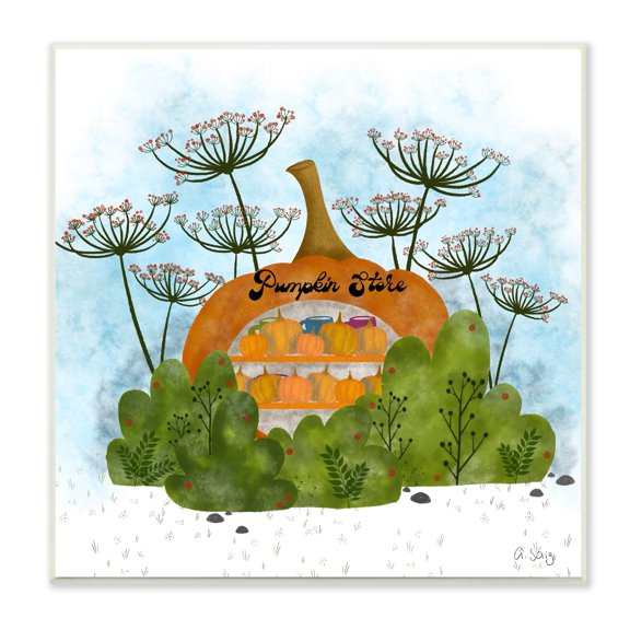 Pumpkin Store Beneath Dandelions Whimsical Autumn Scenery Botanical & Floral Graphic Art Unframed Art Print Wall Art