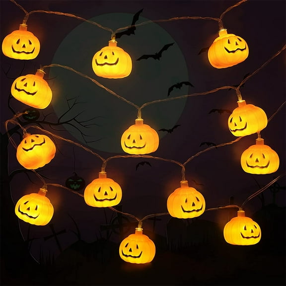 Pumpkin String Lights Halloween 3D Jack-O-Lantern Orange Light - 9.8 FT 20 LED Pumpkin Light Battery Powered with 2 Modes Steady/Flash for Party Decor