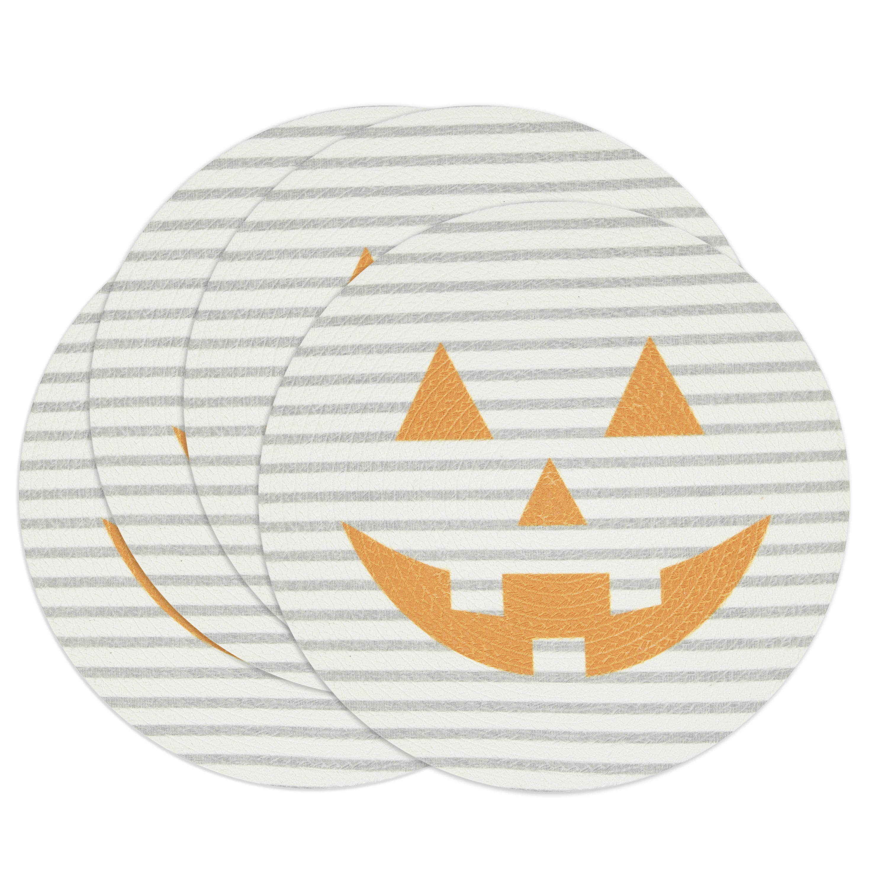 Pumpkin Stripe Round 4 Pack Table Placemat Set - 15" Diameter - 100% Polyester, Multi-color