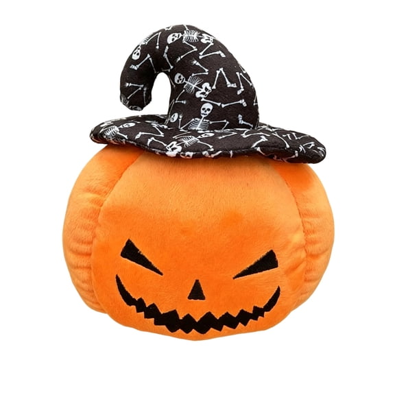 Pumpkin Stuffed Animal Soft Embroidered Orange Plush Pumpkin with Skeleton Witch Hat 1 Piece Halloween Plush for Home Party Seasonal Decor