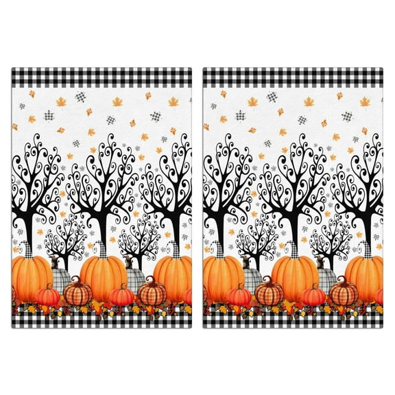 Pumpkin Style Kitchen Towels 2-Pack - Fall Maple Print Absorbent Bar Towels for Cozy Home Decor