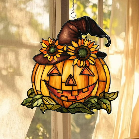 Pumpkin Sunflower Acrylic Suncatcher: Fall Window Decor