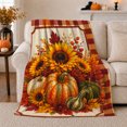 thumbnail image 1 of Pumpkin Sunflower Autumn Harvest Plaid Checkered, Cozy Friendship Quote Scene, Warm Flannel Blanket for Living Room and Reading Nook, Art Lovers Thanksgiving Gift, Artistic Home Decor, 1 of 9