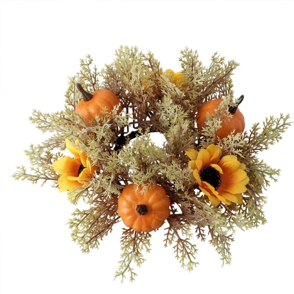 Pumpkin Sunflower Candle Ring, 9.84 In Fall Table Wreath for Pillar Candle Holder Lantern Decor, Style A
