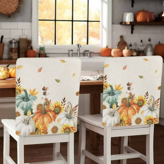 Pumpkin Sunflower Chair Covers Set of 1 Thanksgiving Fall Leaves Chair Back Covers Stretch Removable Washable Slipcovers Protector for Dining Room Kitchen Party Decor