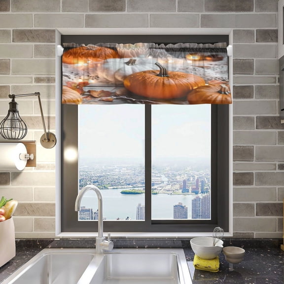 Pumpkin Surrounded by Delicate Lace Curtain Valances Window Treatment Rod Pocket Drape Valance 54" X 18" for Kitchen Living Room Bedroom