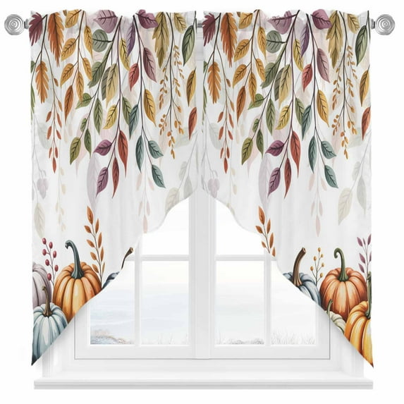 Pumpkin Swag&nbsp;Curtains Fall Leaves Autumn Plant Colorful Pastoral Kitchen Swag Valance Rod Pocket Curtain Valances Scalloped Window Treatment/Drapes for Living Room Bedroom, Each 36"W x 36"L