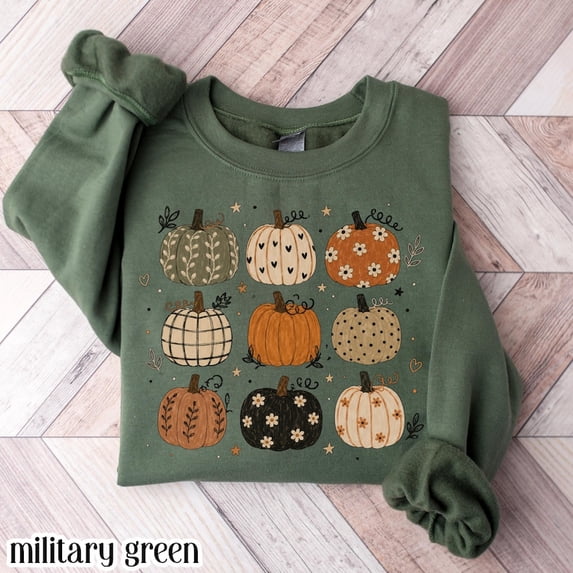 Pumpkin Sweatshirt Cute Fall Pumpkin Pattern Sweater Autumn Aesthetic Cottagecore Harvest Season Pullover Thanksgiving Sweatshirt