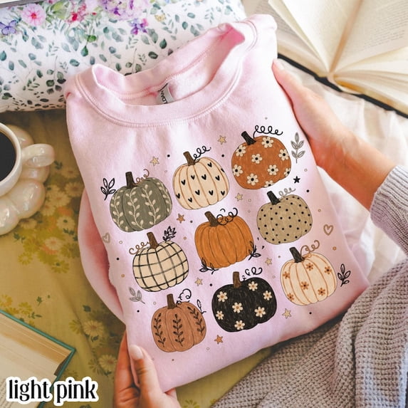 Pumpkin Sweatshirt Cute Fall Pumpkin Pattern Sweater Autumn Aesthetic Cottagecore Harvest Season Pullover Thanksgiving Sweatshirt