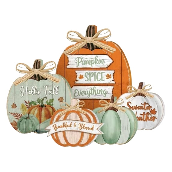 Pumpkin Table Decor 5 Piece Set Wooden Rustic Farmhouse Fall Home Decor for Thanksgiving