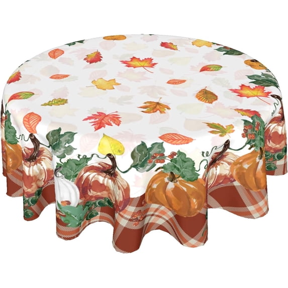 Pumpkin Tablecloth Round 60 Inch Orange Rustic Fall Table Cloth Washable Autumn Farmhouse Harvest Thanksgiving Table Cover for Kitchen Dinner Room Holiday Picnic Party Indoor Outdoor Decor