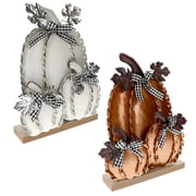 Pumpkin Tabletop D cor 11x8x2-inches Autumnal Centerpieces Harvest-Inspired Accents Rustic Pumpkin adornments Vintage Delights Halloween Inspired Orange and Silver Squash Ribbon Decorations Pack of 2