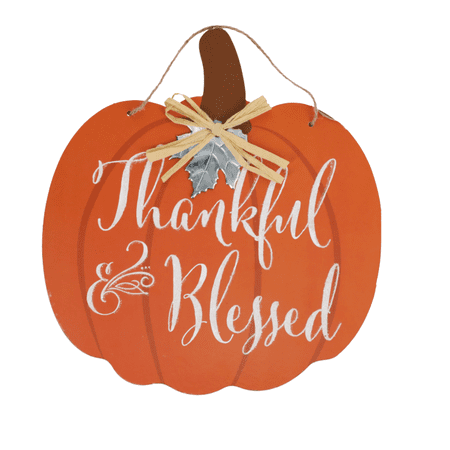 Pumpkin Thankful & Blessed Hanging Wall Sign Fall Autumn Harvest Wooden Wall Decor Halloween Front Door Hanger Decorative Pumpkins Farmhouse Indoor Outdoor Kitchen Decoration Bonus Halloween DIY Craft
