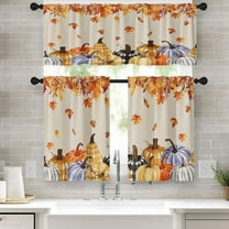 Pumpkin Thanksgiving Fall Kitchen Window Curtains Valance and Tier Set 36 Inch, Autumn Vintage Orange Maple Leaf 3 Piece Window Treatment Tiers for Living Room Bedroom Kitchen Decor Drapes