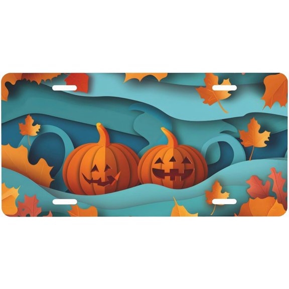Pumpkin Thanksgiving Fall License Plate, Aluminum Decorative Front Plate, Car Decor, 6 x 12 in