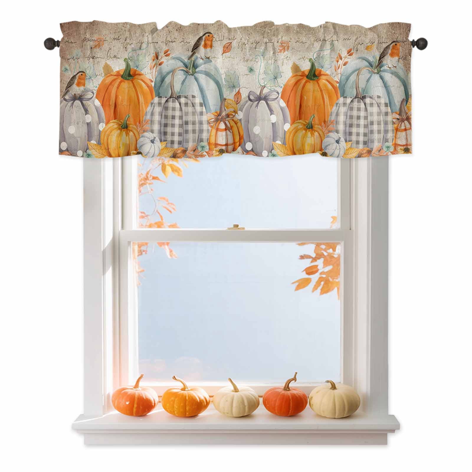Fall Color Valances Pumpkin Thanksgiving Valances for Windows, 54 x 18in, Fall Bird Give ...