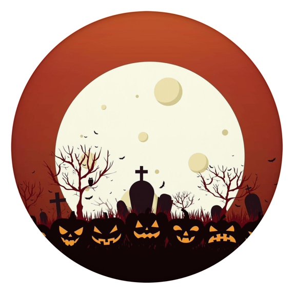 Pumpkin Themed Stretchable Round Tablecloth - 52 Inch Elastic Edge Halloween Cover for Dining Room Party Decor