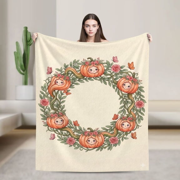 Pumpkin Throw Blanket Fall Harvest Theme, Thanksgiving Decor Blanket Gift for Women Men, Soft Flannel Throw for Couch Sofa 50x40