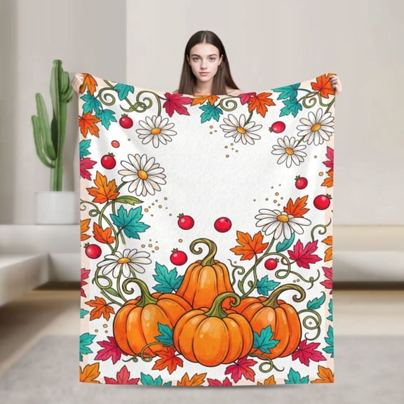 Pumpkin Throw Blanket Flannel Autumn Pumpkin Design All Season Throw Plush Warm Soft Home Decor for Couch and Bed 50x40