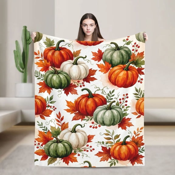 Pumpkin Throw Blanket Flannel Pumpkin Autumn Design All Season Throw Soft Warm Plush Home Decor for Couch and Bed 50x40