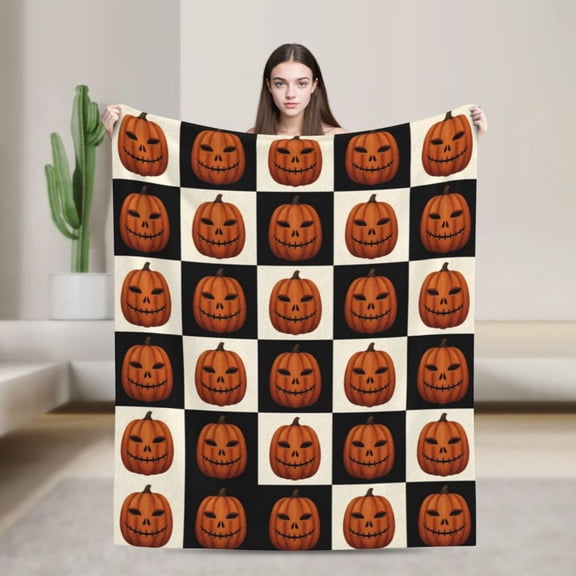 Pumpkin Throw Blanket Halloween Pumpkin Theme, Cozy Fall Decor Blanket Gifts for Women Men, Soft Flannel Throw for Sofa Bed 50x40