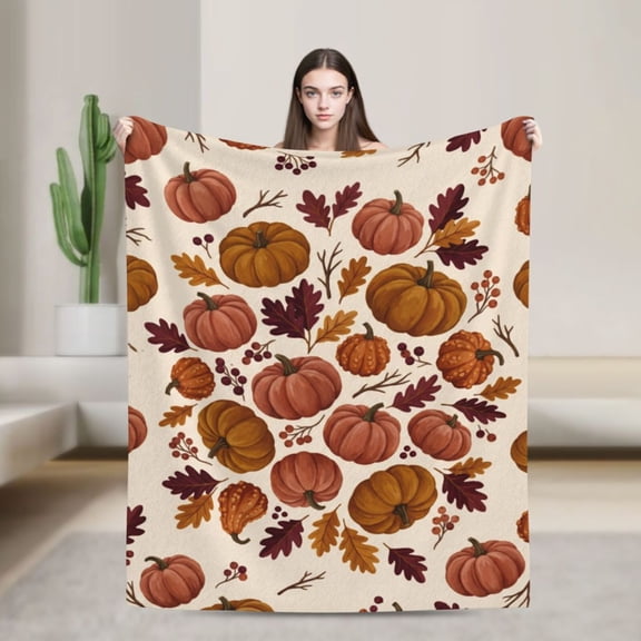 Pumpkin Throw Blanket, Orange Thanksgiving Fall Pumpkin Blanket, Flannel Soft Warm Cozy Blanket for Sofa and Chair 50x40
