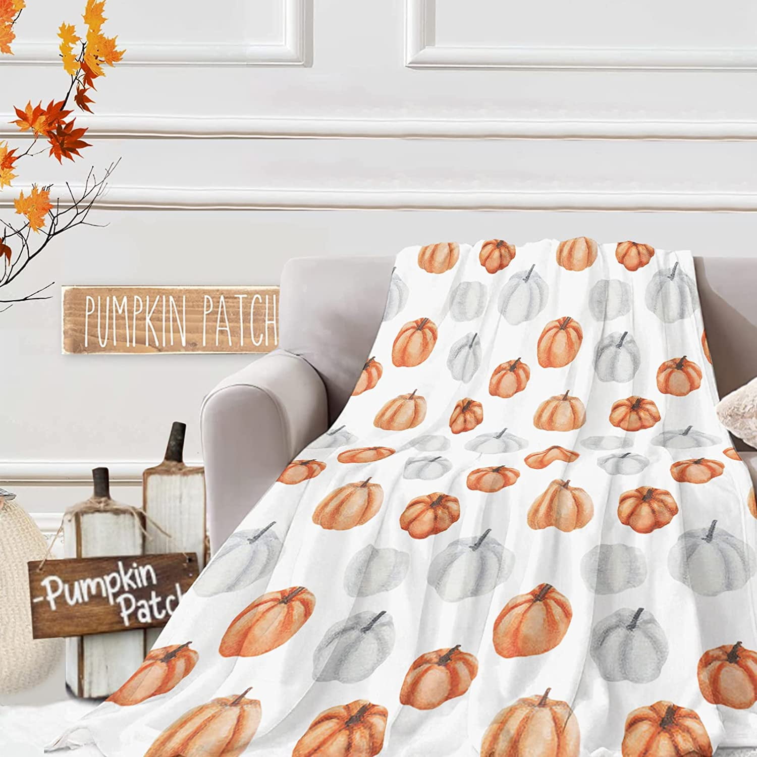 Pumpkin Throw Blanket Pumpkin Spice Blanket Thanksgiving Harvest Home Decor Pumpkin Lover Soft Fleece Blankets for Couch Chair Bedroom 50 x60