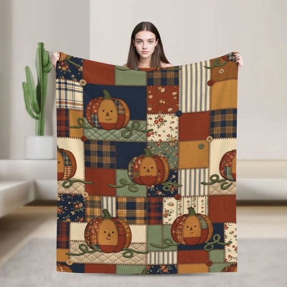 Pumpkin Throw Blanket Thanksgiving Fall Theme, Pumpkin Design Flannel Blanket for Sofa Chair Home Decor 50x40