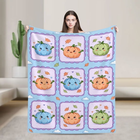Pumpkin Throw Blanket Thanksgiving Fall Theme, Pumpkin Design Flannel Blanket for Sofa Chair Home Decor 50x40
