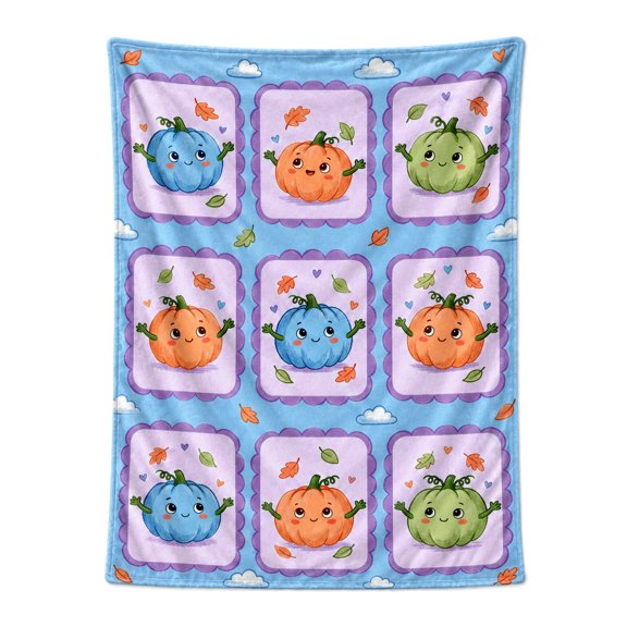 Pumpkin Throw Blanket Thanksgiving Fall Theme, Pumpkin Design Flannel Blanket for Sofa Chair Home Decor 50x40