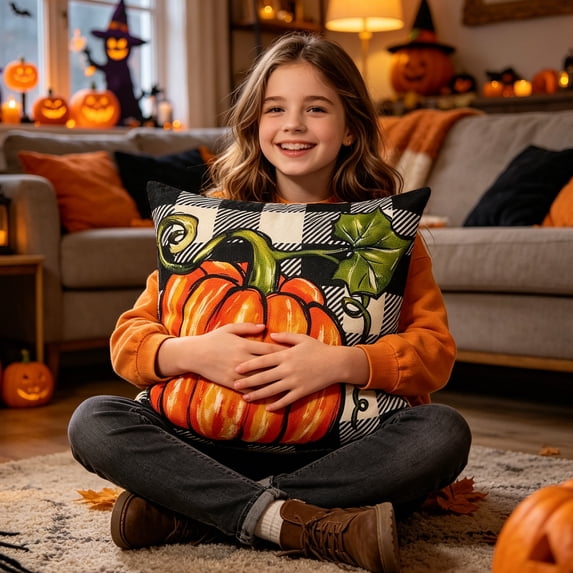 Pumpkin Throw Pillow, 18X18 Inch Halloween Pumpkin Decor, for Fall Indoor Home Gatherings, Spooky Seasonal Parties, and Casual Daily Sofa Use, Soft Decorative Cushion Cover to