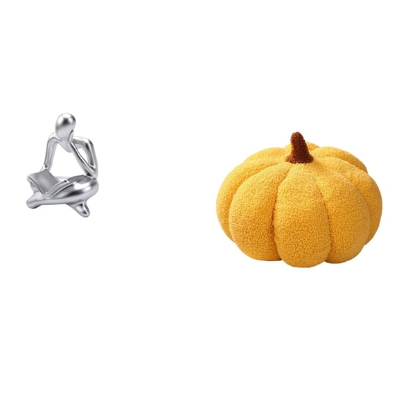 Pumpkin Throw Pillow Abstract Reader Statue Thinker Figurine Plush Material Suitable for Bedroom Living Room Sofa Shelf