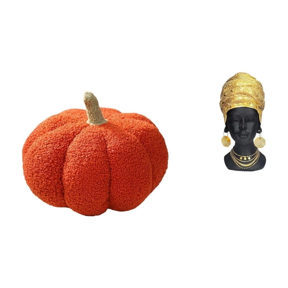 Pumpkin Throw Pillow African Woman Sculpture Plush Ornament Sturdy Resin for Living Room Bedroom Office