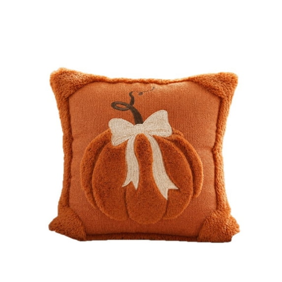 Pumpkin Throw Pillow Cover 1PC,18x18inch Soft Plush Embroidered Halloween Fall Decor for Farmhouse Thanksgiving