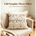 thumbnail image 1 of Pumpkin Throw Pillow Cover, Cream Textured Autumn Accent Cushion with Brown Stem, Fall Halloween Thanksgiving Sofa Decor, 18x18in, 1 of 5