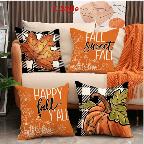 Pumpkin Throw Pillow Covers Fall Pumpkin Sweet Home Throw Pillow Covers, 18 x 18 Inch Autumn Thankful Blessed Harvest Floral Decorations for Sofa Couch Set of 4 Thanksgiving Halloween Pillow