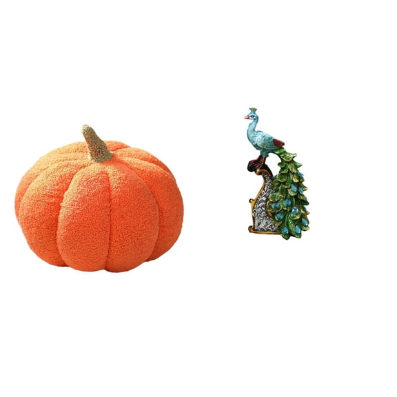 Pumpkin Throw Pillow Peacock Figurine Plush Sculpture Soft Home Decoration for Living Room Bedroom Sofa Desk
