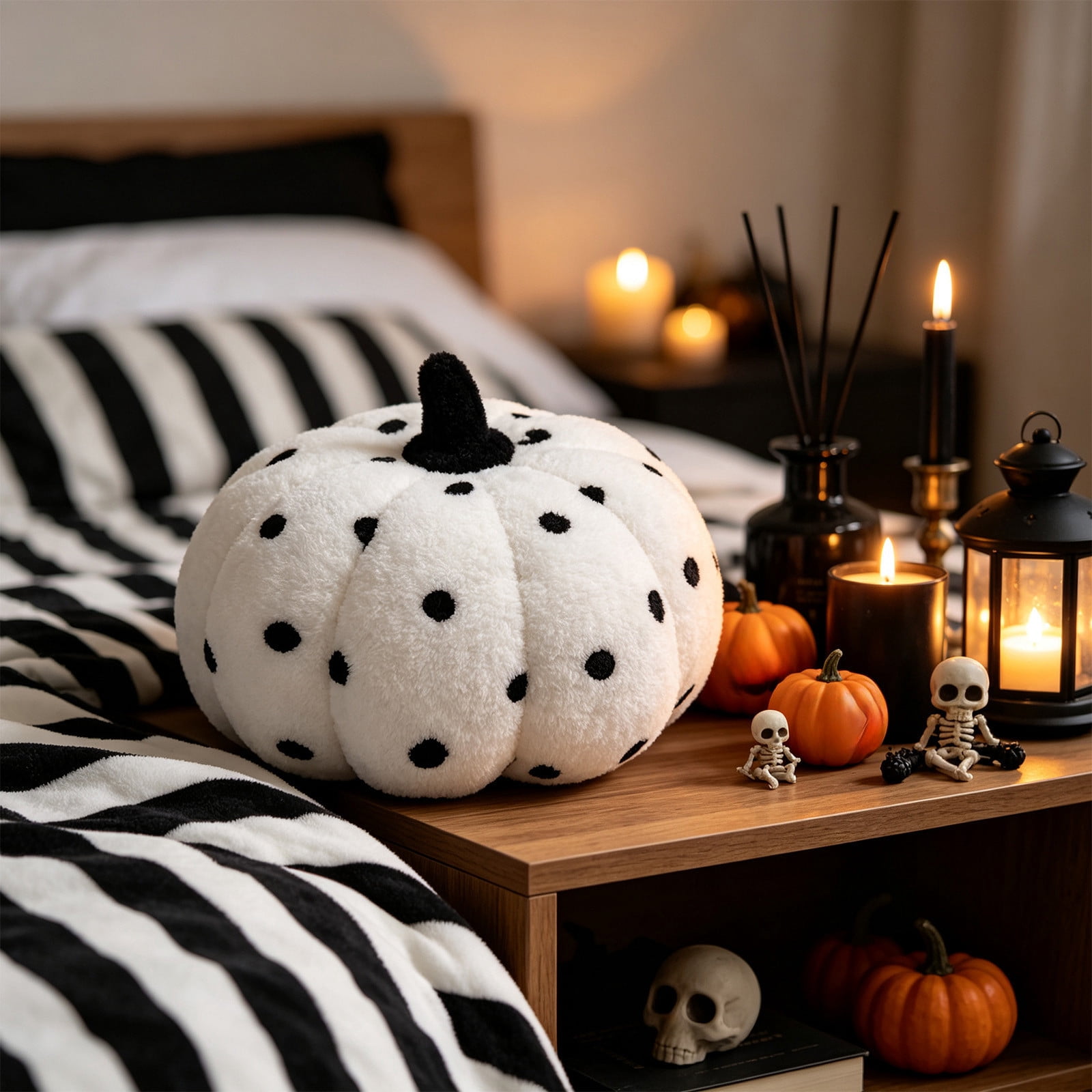 Pumpkin Throw Pillow, Polka Dot Fall Decorative Cushion with Segmented ...