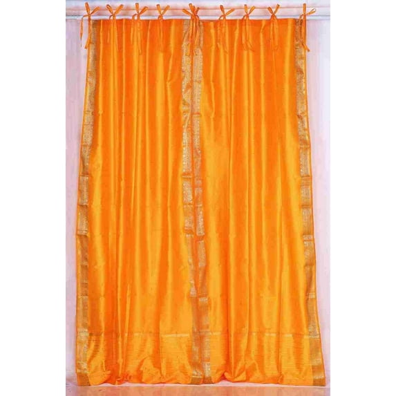 Pumpkin Tie Top Sheer Sari Curtain / Drape / Panel - 60W x 84L - Pair