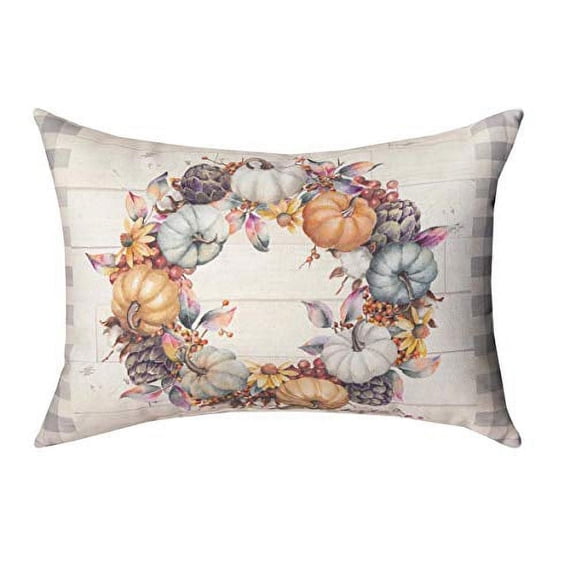 Pumpkin Time Wreath Climaweave Pillow 18"X13" Indoor/Outdoor