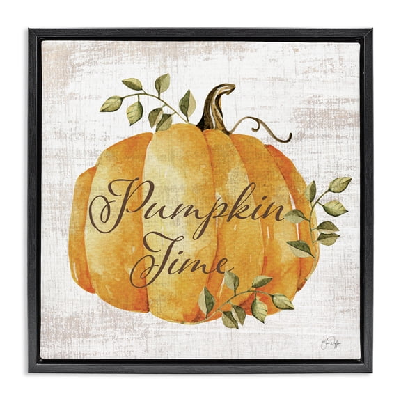 Stupell Industries Traditional Pumpkin Time over Rustic Black Floating Frame Canvas Art, 25 x 25, by Yass Naffas Designs