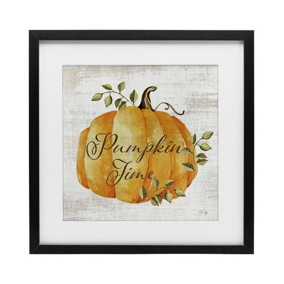 Stupell Industries Pumpkin Time over Rustic Black Framed Print Under Glass, design by Yass Naffas Designs, 13 x 13
