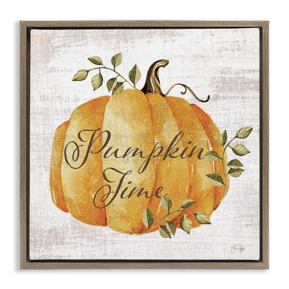 Stupell Industries Pumpkin Time over Rustic Brown Framed Floater Canvas Wall Art, design by Yass Naffas Designs, 18 x 18