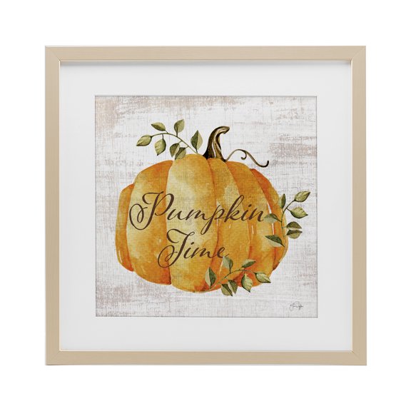 Stupell Industries Traditional Pumpkin Time over Rustic Birch Framed Print Under Glass, 13 x 13, by Yass Naffas Designs
