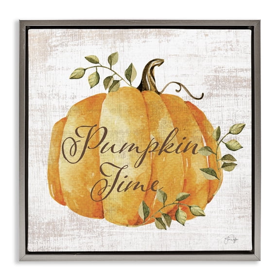 Stupell Industries Pumpkin Time over Rustic Gray Framed Floater Canvas Wall Art, design by Yass Naffas Designs, 25 x 25