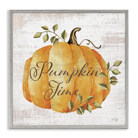 Stupell Industries Pumpkin Time over Rustic Gray Framed Giclee Art, design by Yass Naffas Designs, 17 x 17