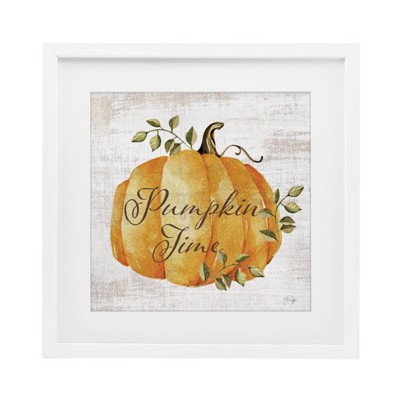 Stupell Industries Pumpkin Time over Rustic White Framed Print Under Glass, design by Yass Naffas Designs, 13 x 13